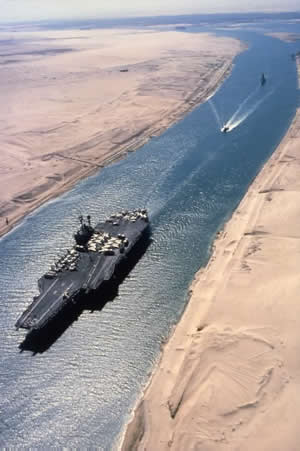 Ship passing through the Suez Canal