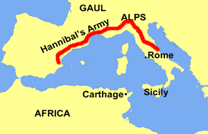 Hannibal's route through the Alps