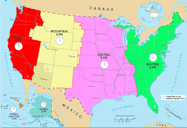 eastern us time zone map