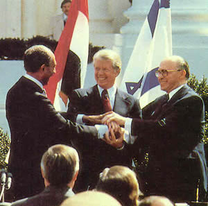 Anwar Sadat and Menachem Begin with Jimmy Carter