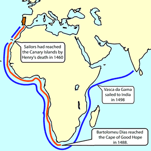 The routes of Bartholomeu Dias and Vasco da Gama.