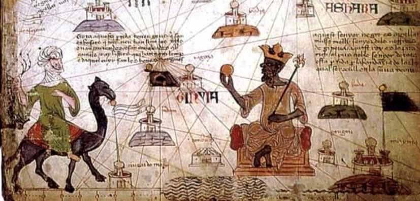 Map including an image of Mansa Musa