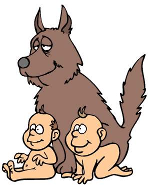 Romulus and Remus with wolf (clipart)