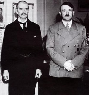 Chamberlain_Hitler Neville Chamberlain stands with Adolf Hitler (photo)