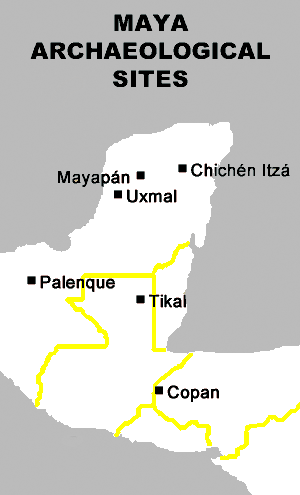 Map of Maya archaeological sites