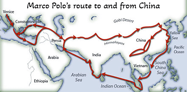Marco Polo's route to and from China