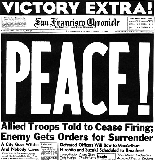 Newspapers announced Japan's surrender